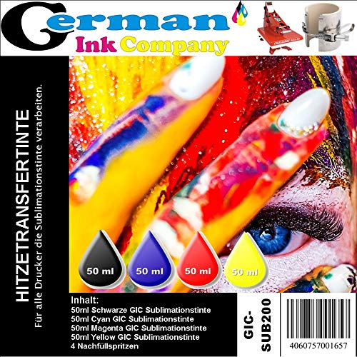 GIC - Hitzetransfertinte | Sublimationstinte 200ml Starterpack für Druckerpatronendrucker - WF2010 WF2110 uvm.- Farbe Black, Cyan, Magenta, Yellow von GIC - German Ink Company