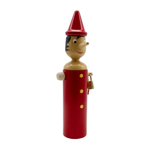 Pinocchio Spardose aus Holz mit Metallschloß, Länge 24 cm- Made in Italy- 7496 von GICO