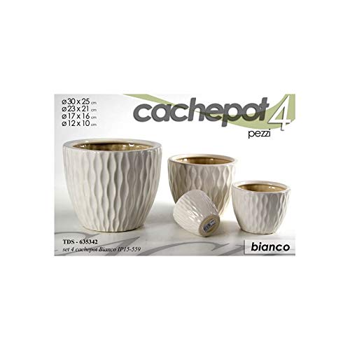 Cachepot Set mit 4 weißen Keramikvasen von GICOS IMPORT EXPORT SRL