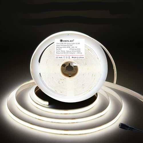 10m/Rolle DC24V COB LED Streifen 4000K Natürliches Weiß,Dimmbar Flexibel Hohe Dichte Gleichmäßiges Licht,7680Lumen Cob LED Strip Light für Zusätzliche Beleuchtung(Ohne 24V Netzteil und Controller) von GIDEALED