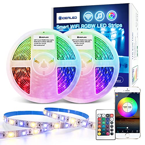 10m WiFi RGBW LED Streifen Kit,Smart App Steuerung RGB+Warmweiß Lichtstreifen Farbwechsel,Alexa LED Strips Musik Sync,Stimmenkontrolle Kompatibel mit Alexa/Google Assistant für Ambiance Lighting von GIDEALED