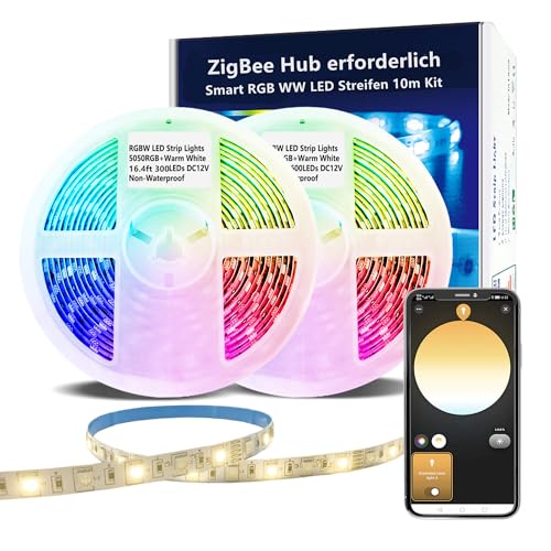 10m ZigBee RGBW LED Streifen Smart Dimmbares Kit,ZigBee 3.0 Controller funktioniert mit Hub Bridge Echo Plus für APP/Alexa Sprachsteuerung RGB Warmweiße RGBWW LED Strips Ambientebeleuchtung 10m ZigBee RGBW LED Streifen Smart Dimmbares Kit,ZigBee 3.0 Controller funktioniert mit Hub Bridge Echo Plus für APP/Alexa Sprachsteuerung RGB Warmweiße RGBWW LED Strips Ambientebeleuchtung von GIDEALED