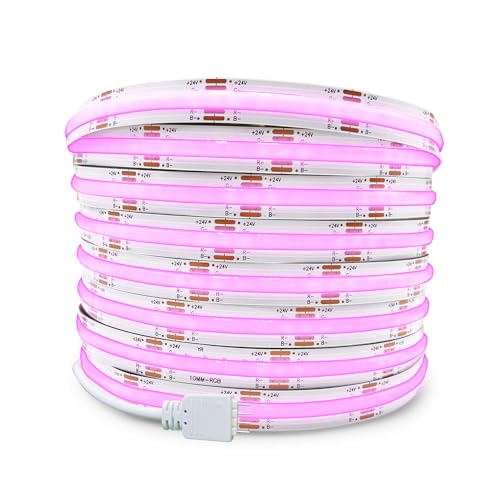 DC24V COB RGB LED Streifen,10m/Rolle Dimmbar Flexibel Hohe Dichte Gleichmäßiges Licht,672 LED/m,farbwechselnder Lichtstreifen für Ambientebeleuchtung,nur 10m RGB LED Strip,Ohne Netzteil und Controller von GIDEALED