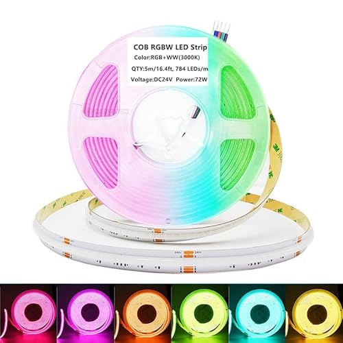 DC24V COB RGBW LED Streifen,5m Dimmbar RGB Warmweiss Flexibel Hohe Dichte Gleichmäßiges Licht,3920 LEDs,5 Draht RGBWW Streifen für Ambientebeleuchtung,nur RGBW LED Strip,Ohne Netzteil und Controller von GIDEALED