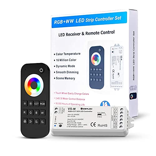 GIDEALED 2.4G Wireless 5 in 1 LED Streifen Controller mit RF Fernbedienung,Dimmen 5 Kanal RGBWW LED Controller für CCT RGB RGBW RGBCCT und 5 Weiße Lichtstreifen DC12-24V GIDEALED 2.4G Wireless 5 in 1 LED Streifen Controller mit RF Fernbedienung,Dimmen 5 Kanal RGBWW LED Controller für CCT RGB RGBW RGBCCT und 5 Weiße Lichtstreifen DC12-24V von GIDEALED