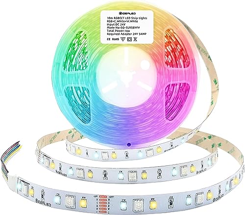 GIDEALED 24V RGBWW LED Streifen 10m/Rolle,Dimmbar RGB Kaltweiß Warmweiß(2700K-6000K)SMD5050 6 Draht Vollfarb Ambiente Tageslicht RGBCCT Light Strip Plus,nur Nicht Wasserdichte RGBWW LED Strips von GIDEALED