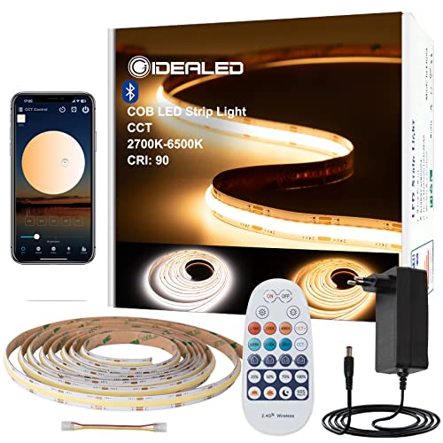 GIDEALED CCT COB LED Streifen Dimmbar 5m Kit,24V 2700K~6500K COB LED Strip Light mit RF Fernbedienung&Bluetooth APP Steuerung,2880 LEDs,CRI90 Super Hell Kaltweiß Warmweiß Streifen für DIY Beleuchtung von GIDEALED