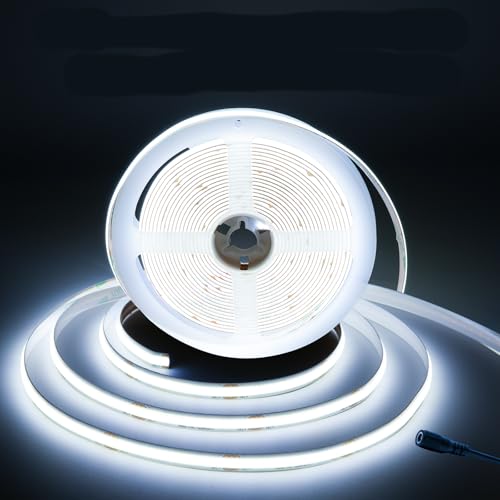 GIDEALED COB LED Streifen Tageslicht Weiß 6000K,DC24V Dimmbare Kühle Weiß LED Band 5m 480LEDs/m CRI 90+8mm Breite Flexible Hohe Dichte Uniform Licht LED Strip für Schlafzimmer Küche Home Dekoration von GIDEALED