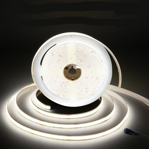 GIDEALED DC24V COB LED Streifen 4000K Natürliches Weiß,5m Dimmbare 480LEDs/m CRI 90 Super Hell Keine Dunklen Flecken Flexible Weiße LED Strips für Home&Office DIY Beleuchtung Projekt,nur LED Band von GIDEALED