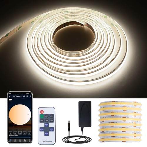 GIDEALED DC24V COB LED Streifen 8m Kit,4000K Tageslicht Dimmbar Flexibler COB LED Strip Light mit 24V Netzteil/RF Fernbedienung/Bluetooth Controller für DIY Beleuchtung Dekoration im Homeoffice von GIDEALED