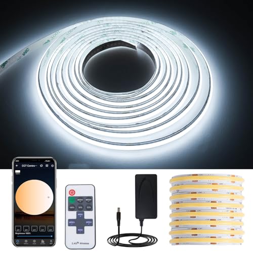 GIDEALED DC24V COB LED Streifen Kit 6000K Kaltweiß,Dimmbar 8m Flexibler COB LED Strip Light mit RF Fernbedienung/Bluetooth Controller/24V Netzteil für DIY Dekoration im Homeoffice,CRI90+ von GIDEALED
