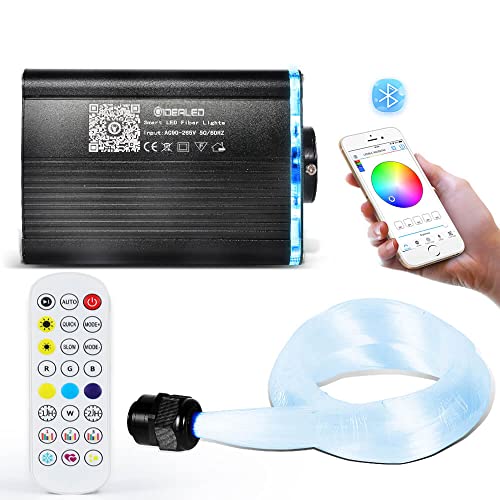 Smart APP Gesteuertes LED Glasfaser Sternenhimmel Lichter mit RF Fernbedienung,Bluetooth RGBW Fiber Optic Lights Kit mit 200 stücke 2m 0,75mm Glasfaserkabel Music Light Engine für Deckenbeleuchtung von GIDEALED