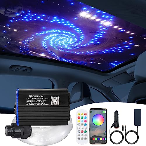 Twinkle LED Fiber Optic Shooting Star Deckenleuchte Kit,Bluetooth APP/RF Fernbedienung,Musikmodus,RGBW Starlight Dachhimmel Set mit 3m Gemischtem 348Pcs(0,75+1,0) mm Glasfaserkabel für Autokino von GIDEALED