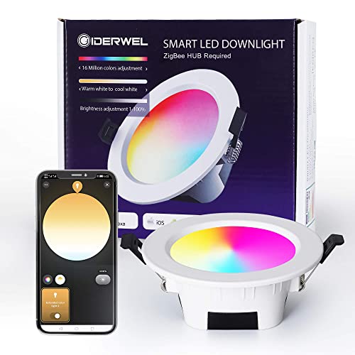 Smart ZigBee LED Einbaustrahler,RGBWW Einbauleuchten Kompatibel mit Hub Bridge Echo Plus,APP/Alexa Sprachsteuerung Dimmbar (3000K-6000K)RGBCCT Downlight Nachrüsten für Decken Ambientebeleuchtung von GIDEALED