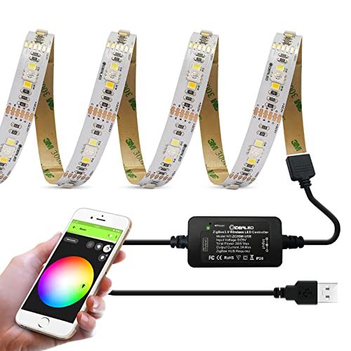 ZigBee 3.0 USB RGBWW LED Streifen Funktioniert mit Hub Bridge,Alexa Echo Plus für Smart App/Sprachsteuerung RGB Kaltweiß Warmweiß TV Atmosphäre Lichtleiste 5V Alexa LED Strip RGBCCT von GIDEALED