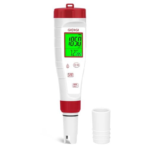 Digitales pH Messgerät für Wasser, Neue Version pH Tester, TDS Meter für Trinkwasser Mit Hintergrundbeleuchtung, Gleichzeitige Anzeige 4-in-1 TDS pH EC Meter für Wasser, Hydroponische Nährlösung, Pool von GIDIGI