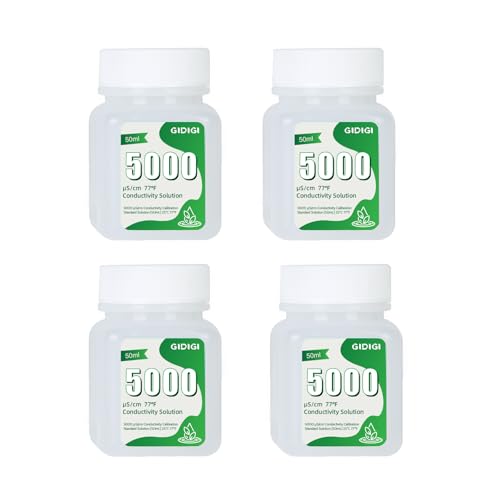 EC TDS Kalibrierungslösung, 4 Flaschen mit 50 ml 5000 μS/cm Kalibrierungslösung, geeignet für alle EC Messgerät, TDS Messgerät mit hoher Genauigkeit und einfacher Kalibrierung von GIDIGI
