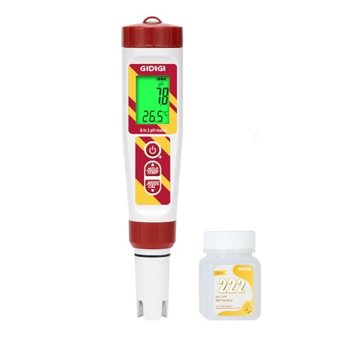 Salzgehalttester für Pools, Digitales pH ORP Messgerät für Hydrokultur,6 in 1 pH/TDS/EC/ORP/Salzgehalt/Termometer pH Wert Messgerät mit ORP 222 mV Kalibrierungslösung für Aquarien,Trinkwasser von GIDIGI