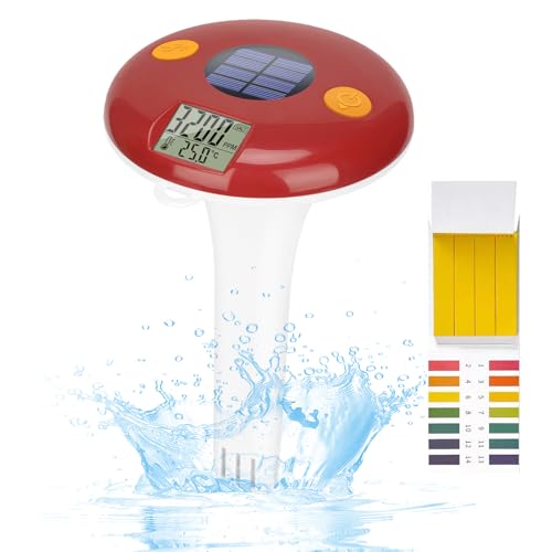 Schwimmender Salztester für Pools, Digitales Salzgehalt Messgerät für Salzwasserpools, Thermometer mit pH-Teststreifen, Solarbetriebener Salzgehaltstester mit ATC, Salztestkit für Swimmingpool von GIDIGI