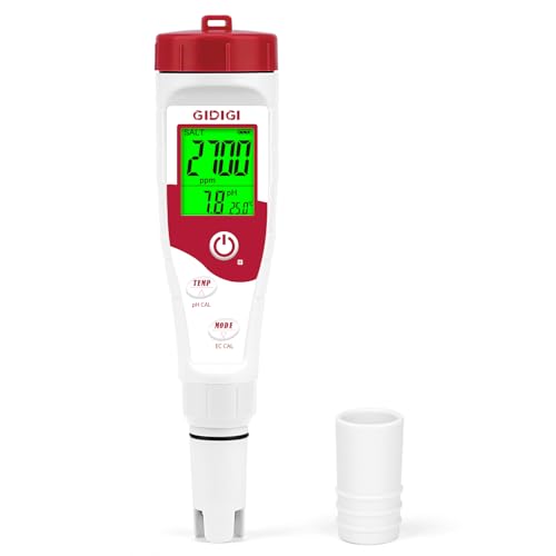 pH Meter Water, Pool Salt Meter, 5-in-1 Salinity Meter with Display of Multiple Parameters for Pool Water Quality, TDS EC Salt Meter for Swimming Pools, Spas, Aquariums von GIDIGI