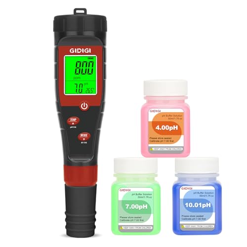 pH Messgerät für Hydrokulturwasser, Digitaler pH Tester für Wasser, TDS Tester EC PPM Test für Pflanzennährstoffe, 4-in-1 Messgerät für Leitfähigkeit, pH Stift für Trinkwasser, DWC, Zimmerpflanzen von GIDIGI