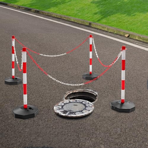 4er Set Absperrpfosten Kettenpfosten, Tragbare Parkplatzsperre mit 4 Ketten und Sand/Wasser befüllbarer Basis, Absperrung Poller für Parkplatz, Auffahrt, Straßenbau 4er Set Absperrpfosten Kettenpfosten, Tragbare Parkplatzsperre mit 4 Ketten und Sand/Wasser befüllbarer Basis, Absperrung Poller für Parkplatz, Auffahrt, Straßenbau von GIDRLL
