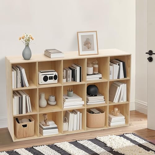 GIDRLL Bücherregal 15 Fächern Würfelregal Raumteiler Regal, Massivholz Standregal Bookshelf für Schlafzimmer Wohnzimmer Arbeitszimmer Büro von GIDRLL