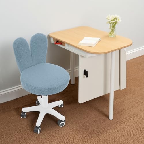 GIDRLL Ergonomischer Bürostuhl ohne Armlehnen, modern Drehstuhl mit Rollen und breite Sitzfläche, Höhenverstellbar Schminkstuhl für Büro, Schminktisch, Esszimmer (Blau) von GIDRLL