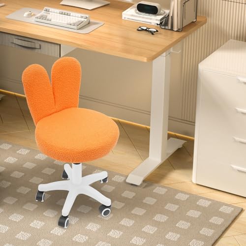 GIDRLL Ergonomischer Bürostuhl ohne Armlehnen, modern Drehstuhl mit Rollen und breite Sitzfläche, Höhenverstellbar Schminkstuhl für Büro, Schminktisch, Esszimmer (Orange) von GIDRLL