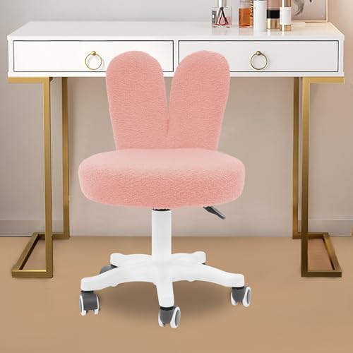 GIDRLL Ergonomischer Bürostuhl ohne Armlehnen, modern Drehstuhl mit Rollen und breite Sitzfläche, Höhenverstellbar Schminkstuhl für Büro, Schminktisch, Esszimmer (Rosa) von GIDRLL