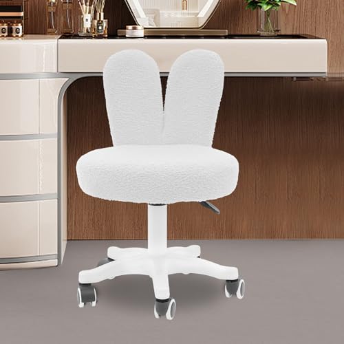 GIDRLL Ergonomischer Bürostuhl ohne Armlehnen, modern Drehstuhl mit Rollen und breite Sitzfläche, Höhenverstellbar Schminkstuhl für Büro, Schminktisch, Esszimmer (Weiß) von GIDRLL
