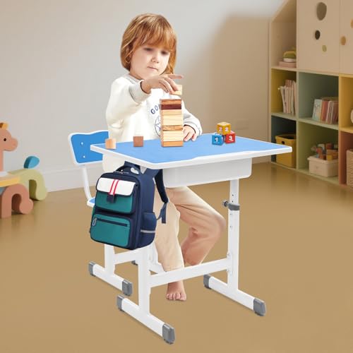 GIDRLL Kinderschreibtisch Set höhenverstellbar, Schülerschreibtisch und Stuhl mit Haken & Stauraum, Zeichentisch Jugendschreibtisch für Kinder ab 3 Jahren, für Jungs & Mädchen (Blau) von GIDRLL