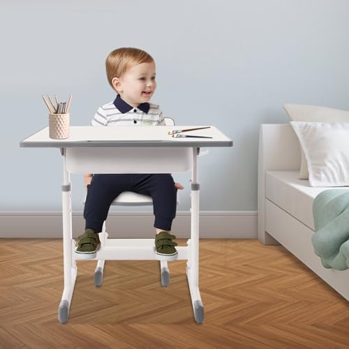 GIDRLL Kinderschreibtisch Set höhenverstellbar, Schülerschreibtisch und Stuhl mit Haken & Stauraum, Zeichentisch Jugendschreibtisch für Kinder ab 3 Jahren, für Jungs & Mädchen (Weiß) von GIDRLL