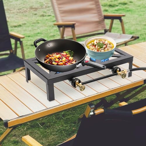 Gaskocher 2-flammig Für Gasflasche, Tragbar Hockerkocher Gas Gusseisen Wokbrenner Camping Outdoor Gasherd mit stehende Beine, Schlauch und Druckminderer von GIDRLL