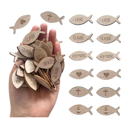 GIDWRIY 100 Stück Streudeko Fische Holz,Holzfische Deko Konfirmation,Tischdeko Taufe Junge Mädchen,Hochzeit Streudeko Kommunion Natur,Schulanfang Deko Holz Tischdekoration für Babyshowerparty von GIDWRIY