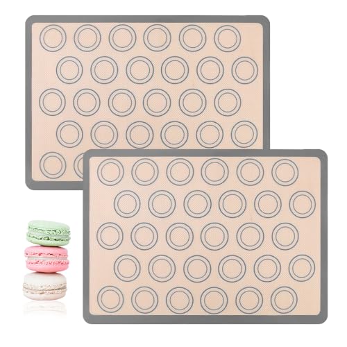 GIDWRIY 2 Stück Macarons Backmatte Silikon,Macaron Silikonmatte Backofen,Macaron Baking Mat,Rechteckige Backunterlage für Brot Antirutsch,Wiederverwendbare Backmatte Bpa Frei,Backzubehör Küchen von GIDWRIY