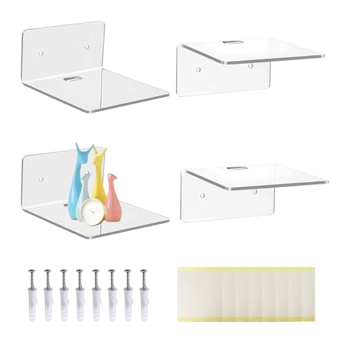 GIDWRIY 4pcs Schweberegal Kleines Wandregal Acryl 10 cm,Mini Regal Wand Ohne Bohren,Ablage Wand Transparent,Schwebendes Regalbrett Kleines Hängeregal Pflanzen Küche,Kleberegal Bad,Regal Selbstklebend von GIDWRIY