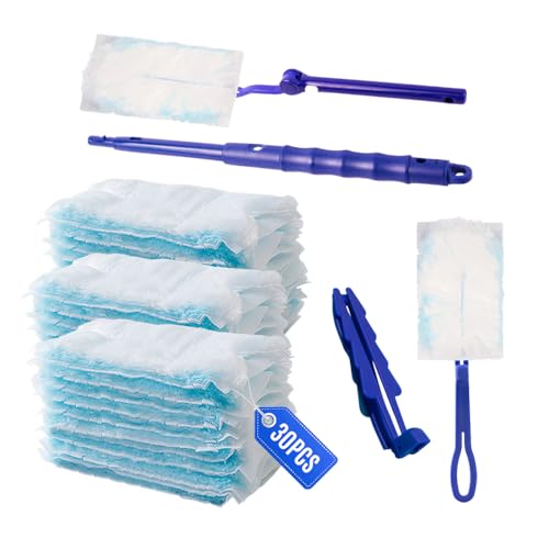 GIDWRIY 50 PCS Nachfüllpack Staubmagnet,Zwiffertücher Staubmagnet Starterset,Staubwischer Mit 2 Griffeinheiten,Staubwedel für Swiffer,Elektrostatischer Staubwedel,Reinigungsstaub Staubtuch NachfüLlung von GIDWRIY