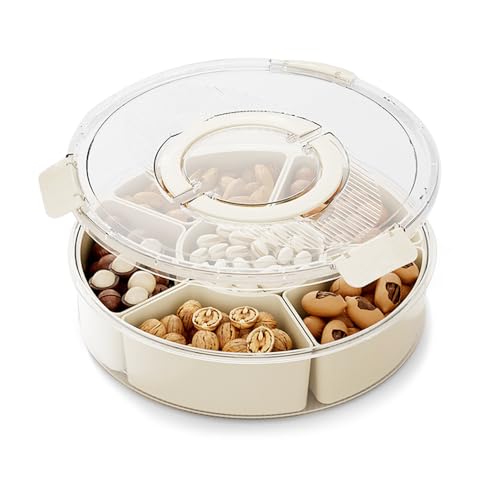GIDWRIY Snackbox Rund Mit Fächern,Runde Plastik Snackschale mit Deckel und Griff,Tragbare Snackteller Unterwegs,Snack Tray To Go,Multifunktionaler Snackdose,Aufbewahrungsbox Snack Container Travel von GIDWRIY