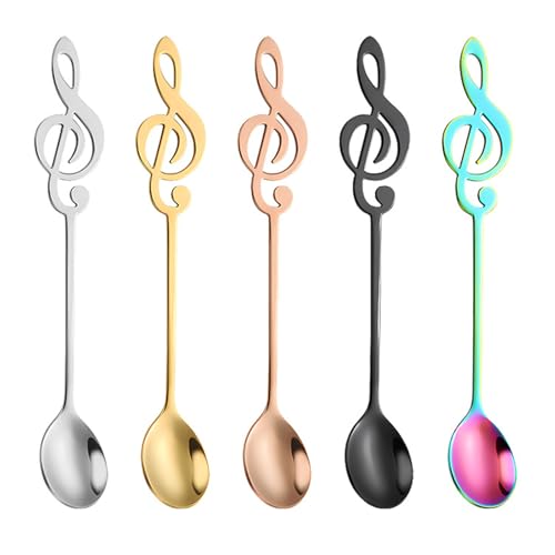 5 x Kaffeelöffel mit Musiknoten, Edelstahl-Kaffeelöffel, Mini-Teelöffel zum Rühren von Desserts, Eiscreme von GIEEU