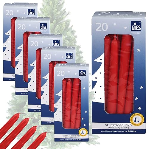 Gies Kerzen Set | 100 Stück selbstlöschende Baumkerzen | 12,4 cm x 1,2 cm Rot | Handgetauchte Qualität Gies Kerzen Set | 100 Stück selbstlöschende Baumkerzen | 12,4 cm x 1,2 cm Rot | Handgetauchte Qualität von Gies