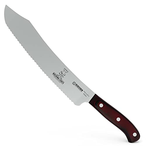 Giesser seit 1776 - Made in Germany - Brotmesser 25 cm Rocking Chefs, PremiumCut Wave No 1, rot, Wellenschliff, Micarta, genietet, rostfrei, deutsches Grillmesser scharf von Giesser