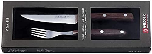 Giesser seit 1776 - Made in Germany - Steakbesteck, 2 Teilig, Palisanderholz, genietet, rostfreier Edelstahl, Küchenbesteck, Set mit Messer und Gabel, 9750-2 von Giesser
