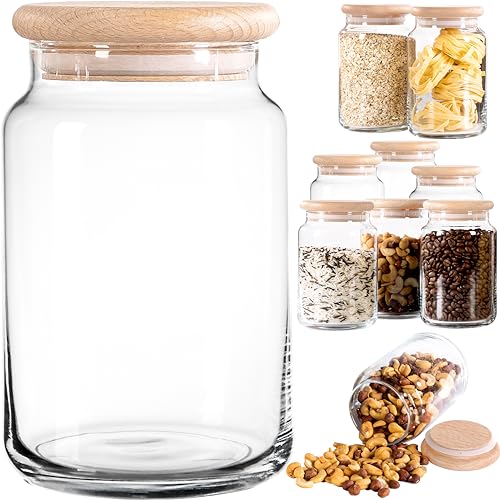 GIESSLE® 10 Stück große Vorratsgläser mit Holzdeckel [aus VOLLHOLZ ohne Leim] 800ml Vorratsdosen Set aus Glas von GIESSLE