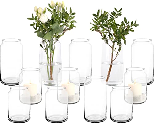 Giessle® 12 TLG. Tischdeko Set [ 20cm Vasen und 15cm Windlichter ] Blumenvase Tischvase Kerzenglas von GIESSLE