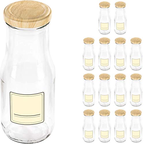 GIESSLE 15 leere Glasflaschen mit Metalldeckel in HOLZOPTIK 250ml Flasche Milchflasche Saftflasche klein von GIESSLE