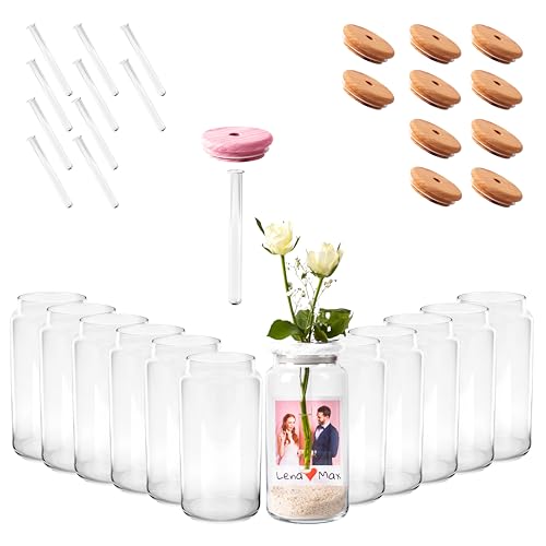 Giessle® 12 Stück personalisierbare Vasen, Tischvasen Blumenvase Glasvasen Hochzeitsdeko Set von GIESSLE