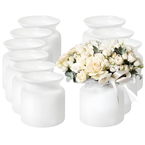 Giessle® 12 Stück [ Edle Tischvasen im XL-Format ] in Weiss-matt im Set für Tischdeko Vasen aus Glas Blumenvasen groß Hochzeit von GIESSLE