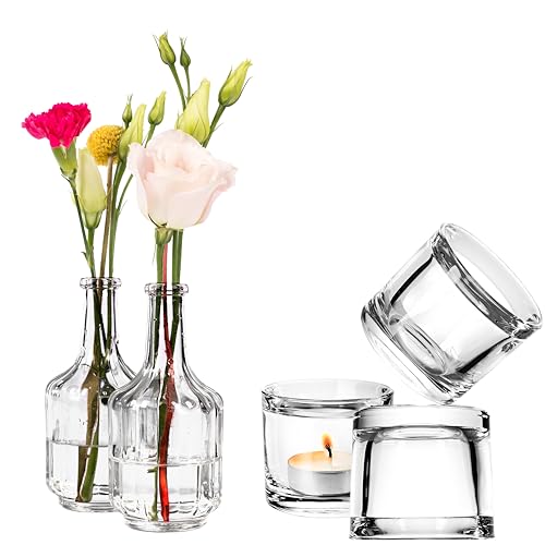 Giessle® 24 teiliges Tischdeko Set aus 12 kleinen Vasen und 12 Teelichtgläser, Glasvasen Tischvasen Blumenvasen Windlichter von GIESSLE