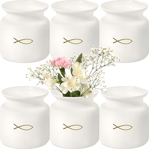 Giessle® 6X weiß Matte Glasvase als Deko für Kommunion Taufe Konfirmation Firmung Tischvasen Set Vase mit Fisch Tischdekoration von GIESSLE